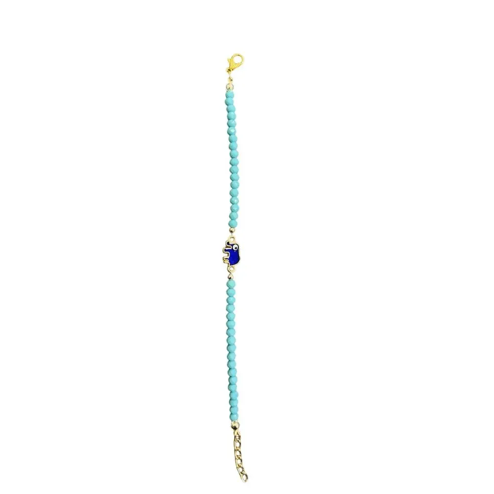 Turquoise Hamsa Hand Beaded Bracelet Gold Tone Adjustable - Picture 3 of 5